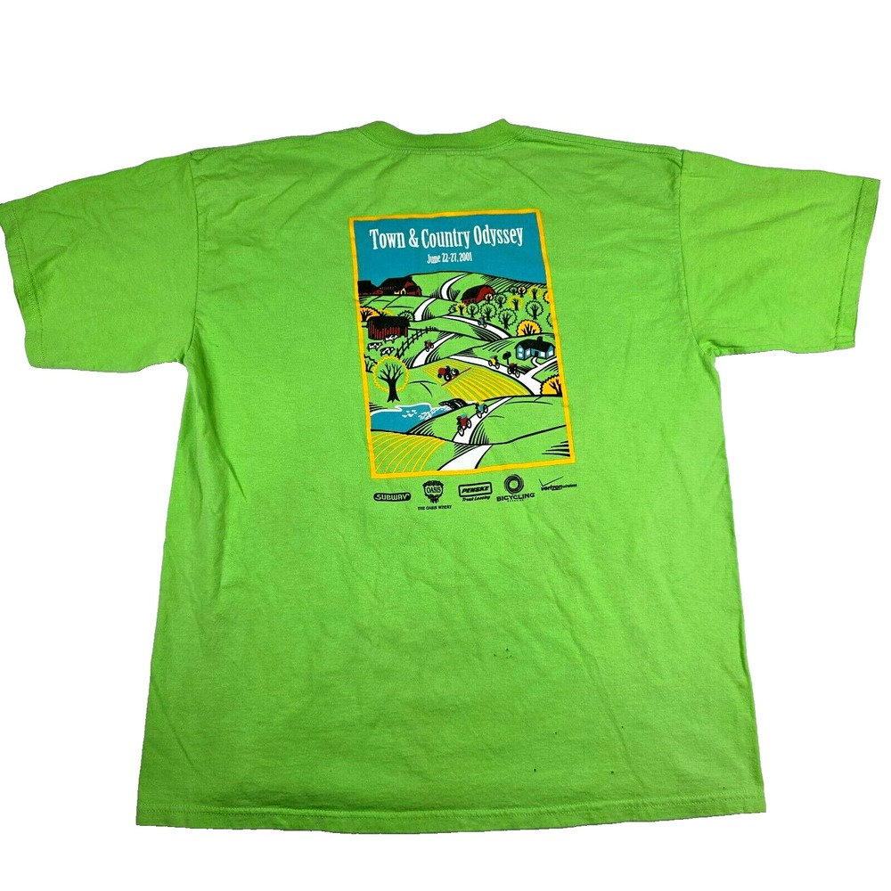 Vintage 2001 Bike Virginia Town & Country Odyssey T-Shirt XL Lime Green Gildan